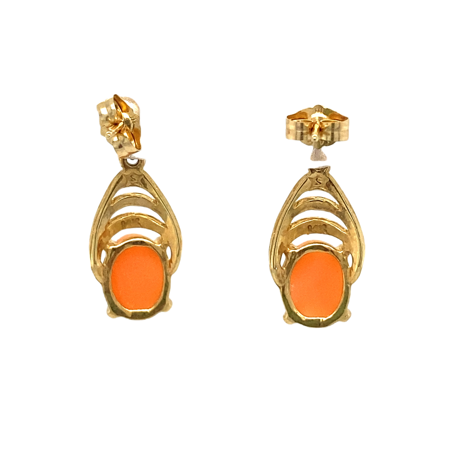 14K Yellow Gold Coral dangle studs