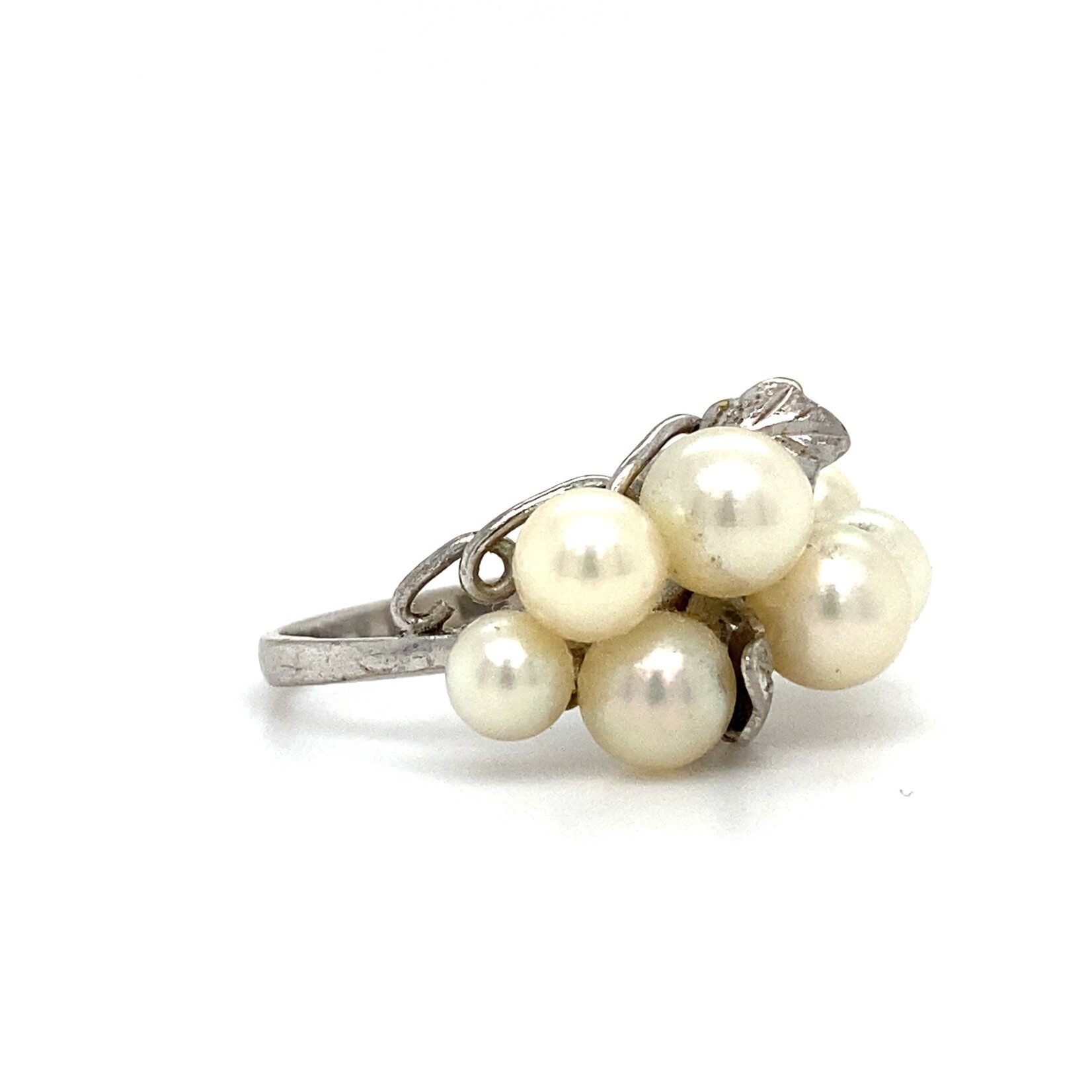 14K White Gold Akoya Cluster pearl ring size 4.5