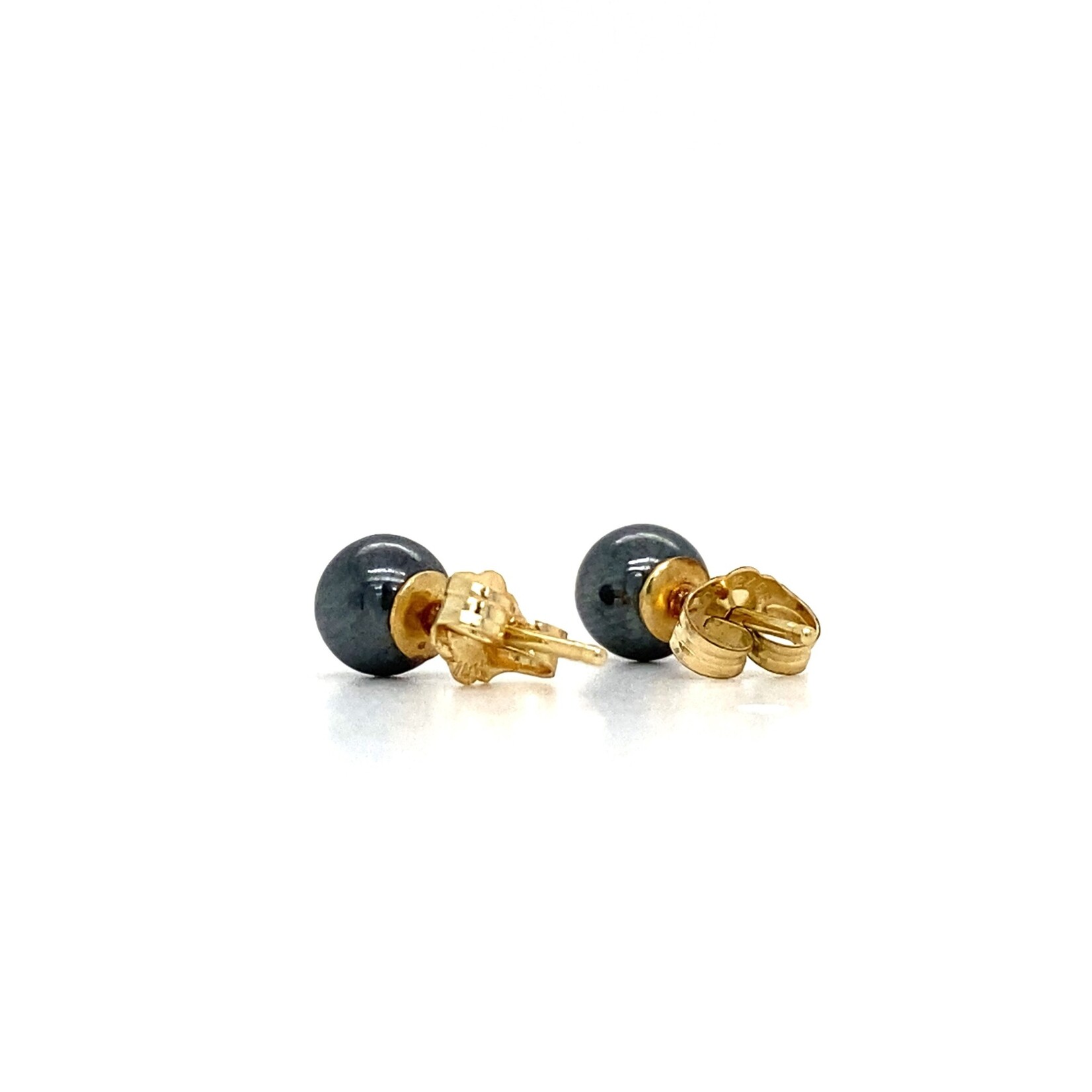 14K Yellow Gold Hematite Studs