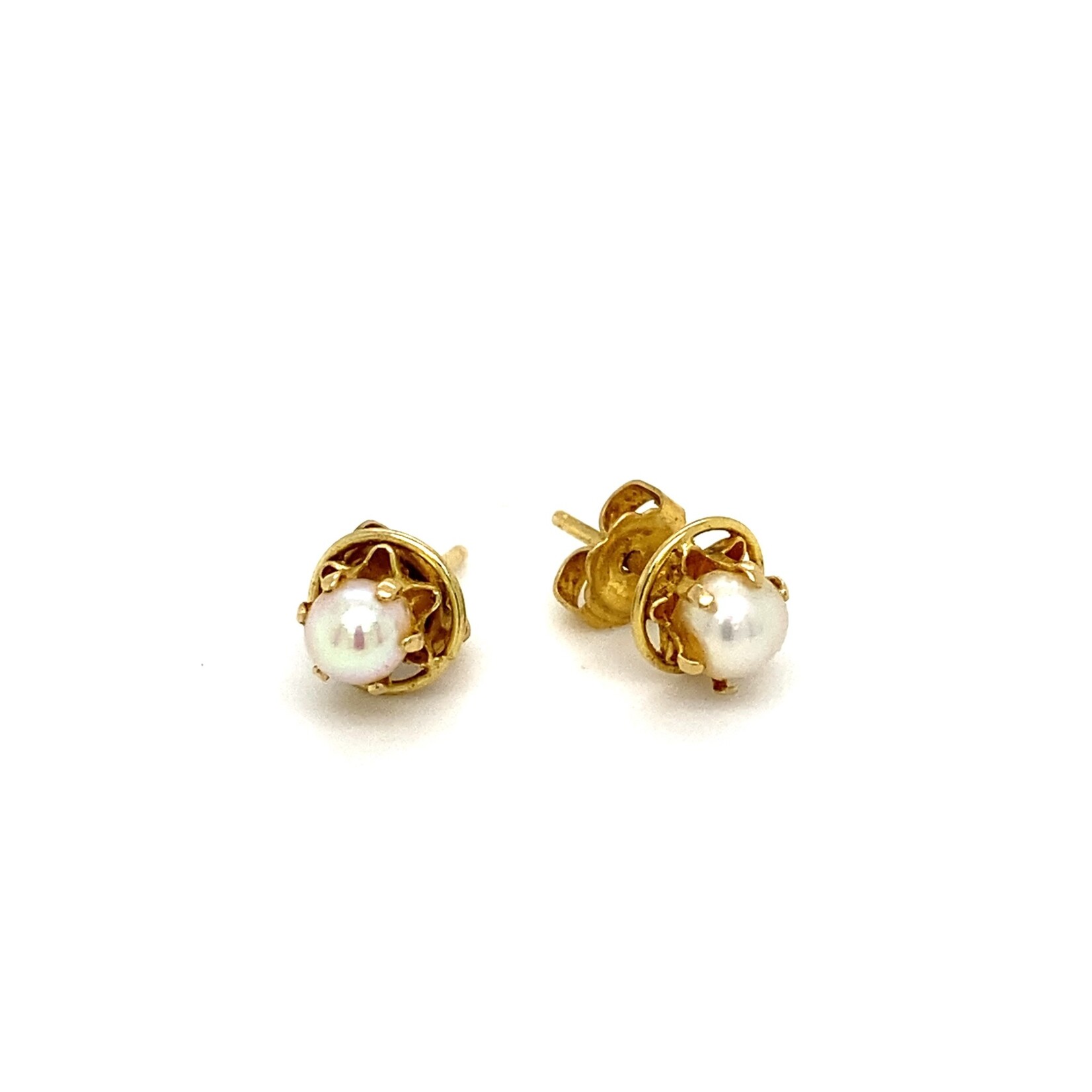 14K Yellow Gold Pearl Studs