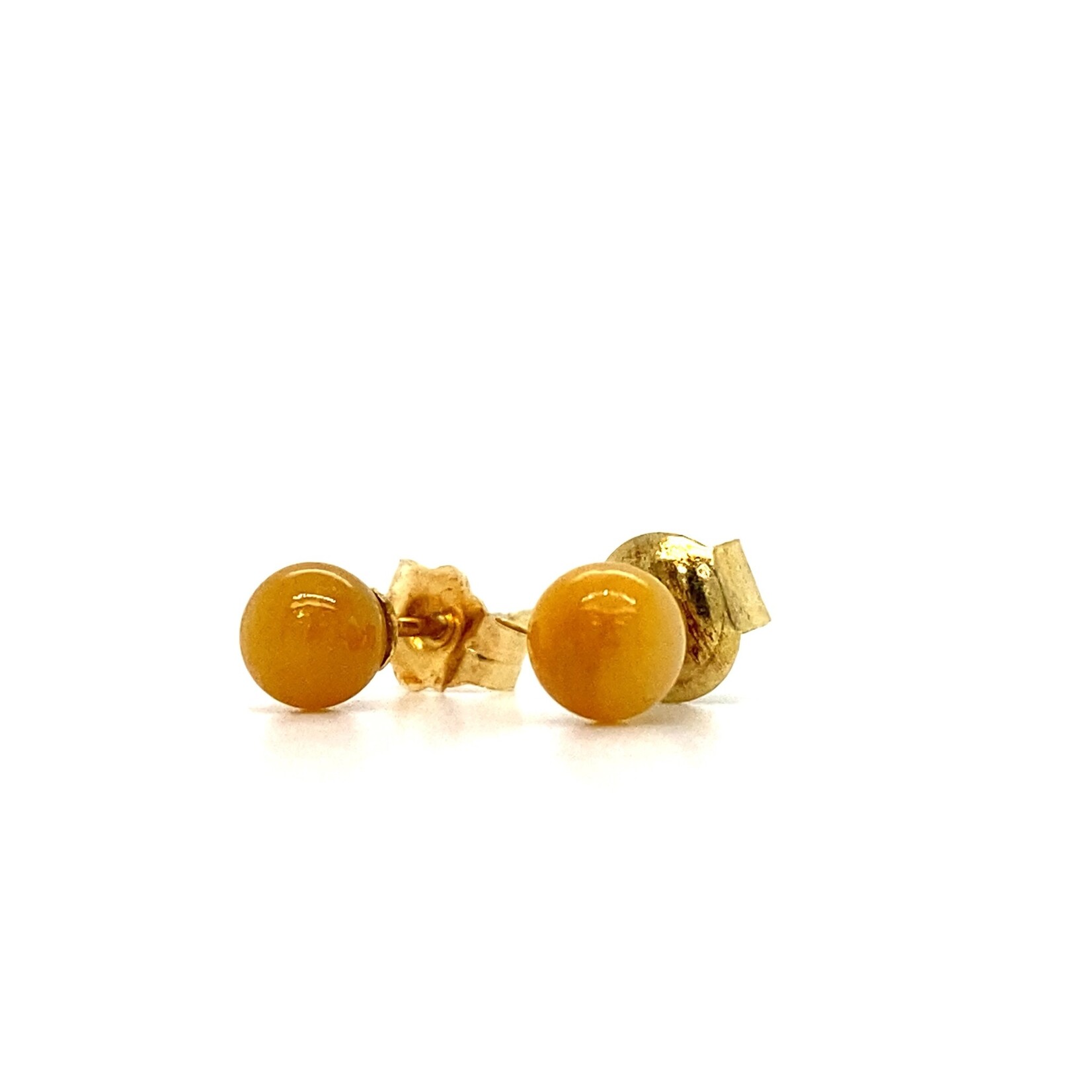 14K Yellow Gold "Red Jade" ball studs