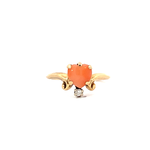 14K Yellow Gold Coral heart ring with diamond D+/-.06ct size 6.5