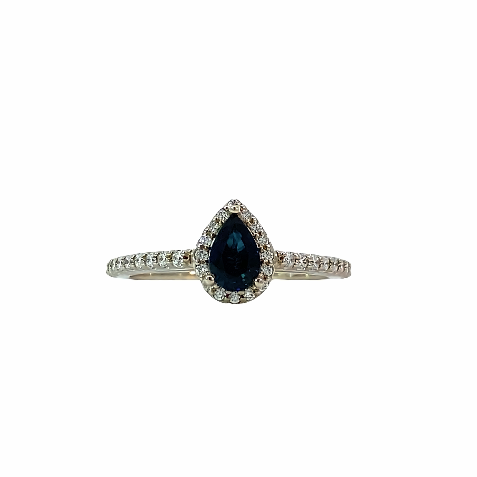 14K White Gold Sapphire Halo D.25cttw sz6.75 S.55 6x4mm