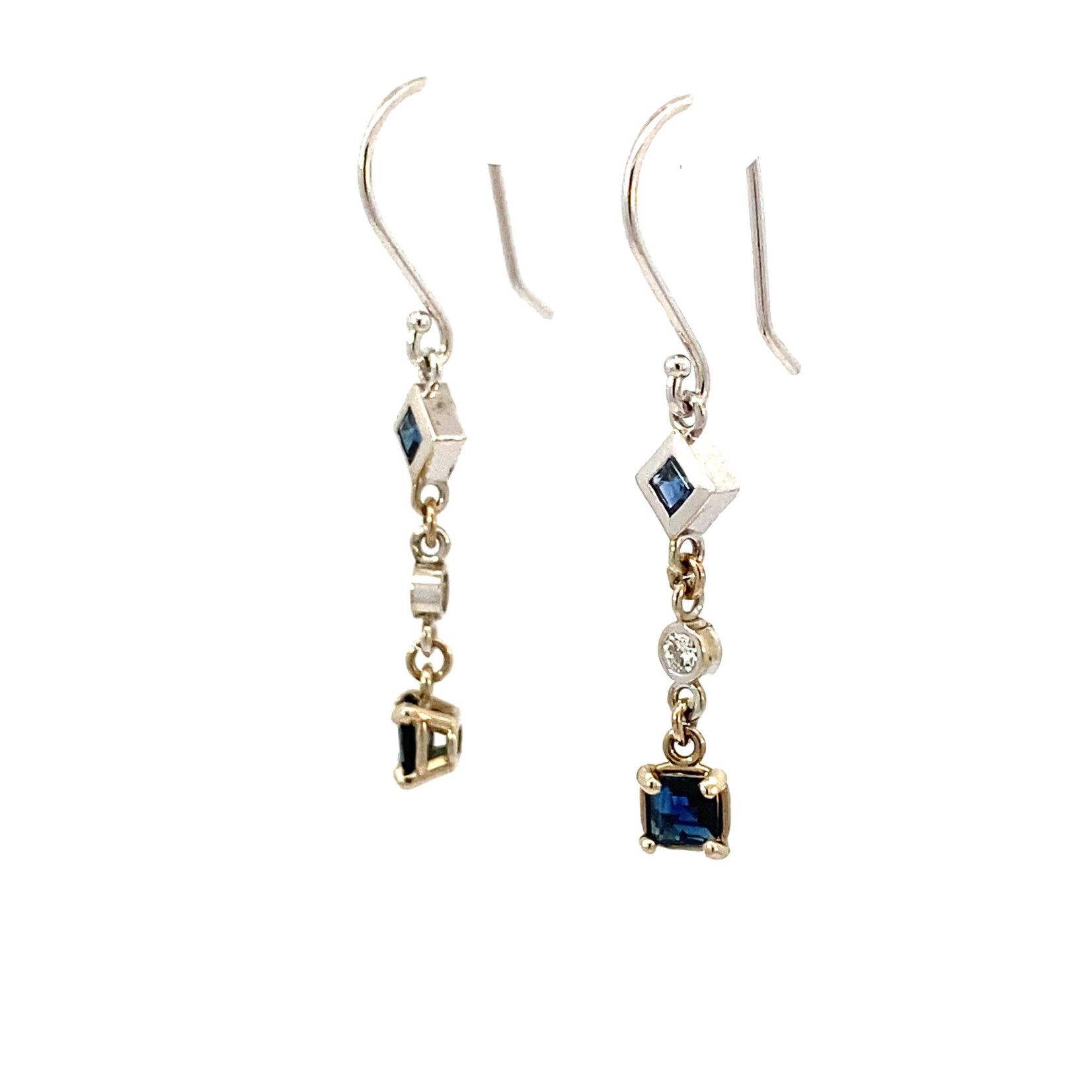 14K White Gold 2 Sapphire & diamond dangle earrings