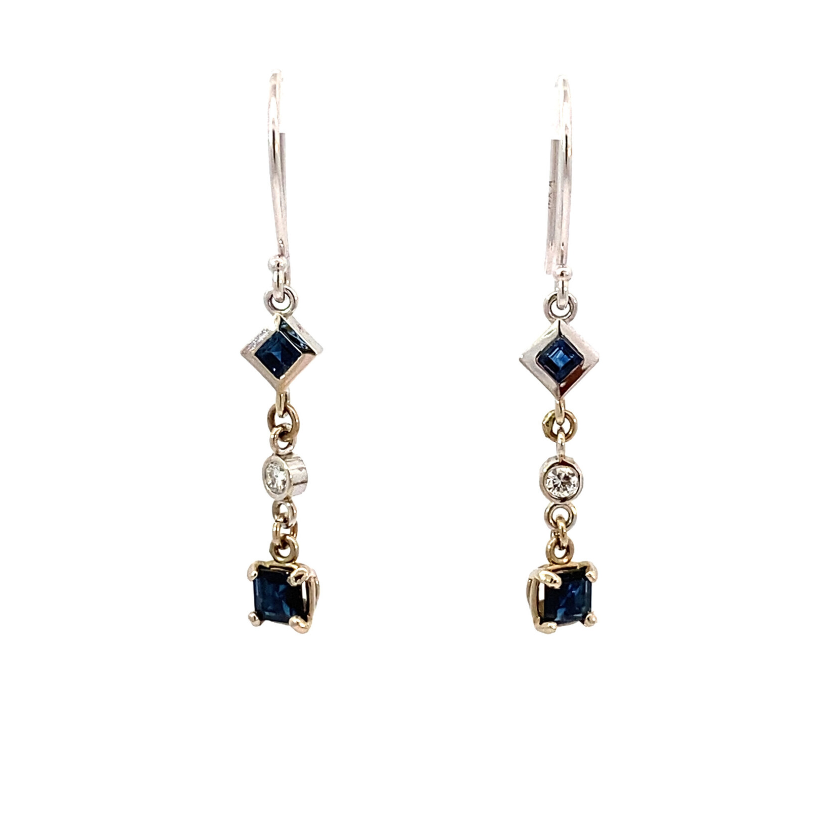 14K White Gold 2 Sapphire & diamond dangle earrings