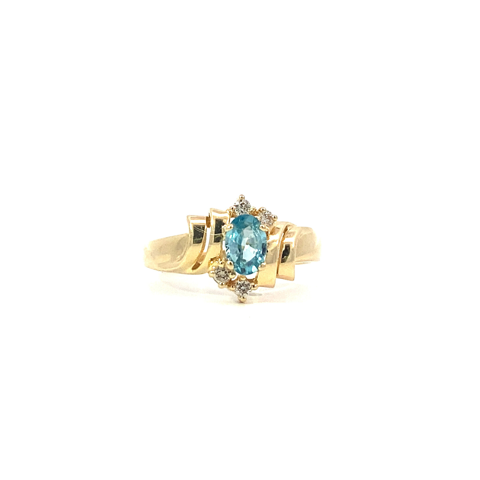 14K Yellow gold "Blue Topaz" white stone ring sz4.75