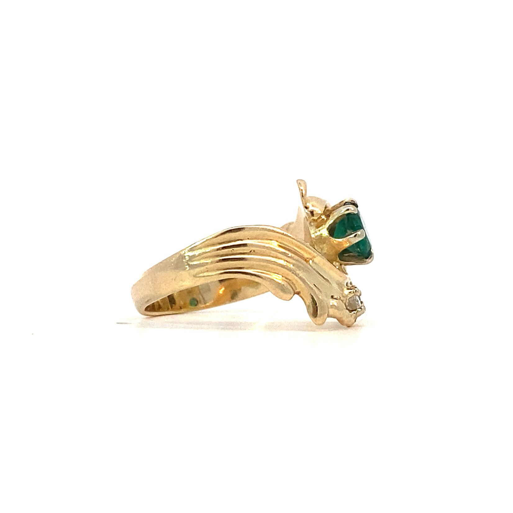 14K Yellow Gold Lb Grown Emerald Diamond Ring D+/-.10cttw size 4.5