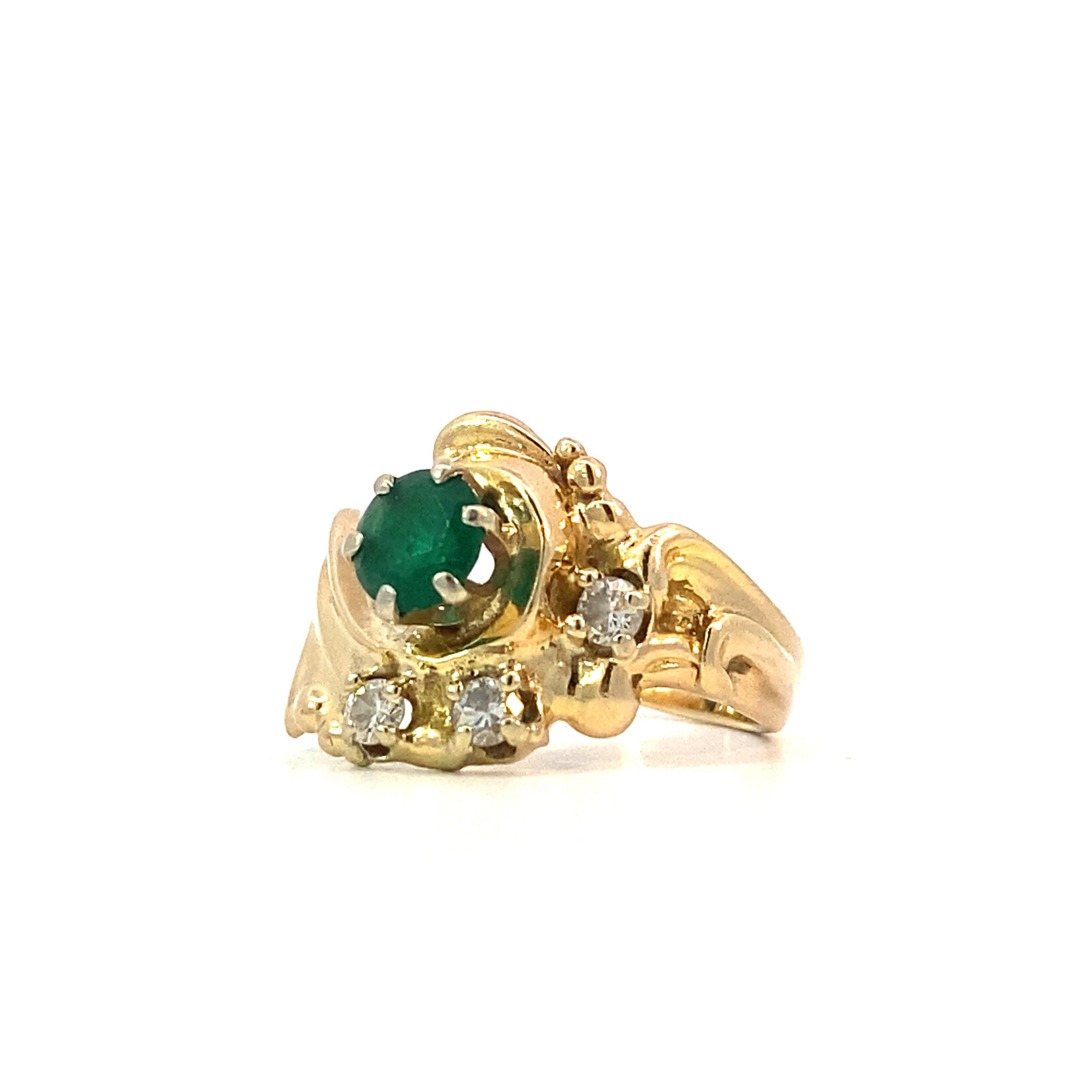 14K Yellow Gold Lb Grown Emerald Diamond Ring D+/-.10cttw size 4.5