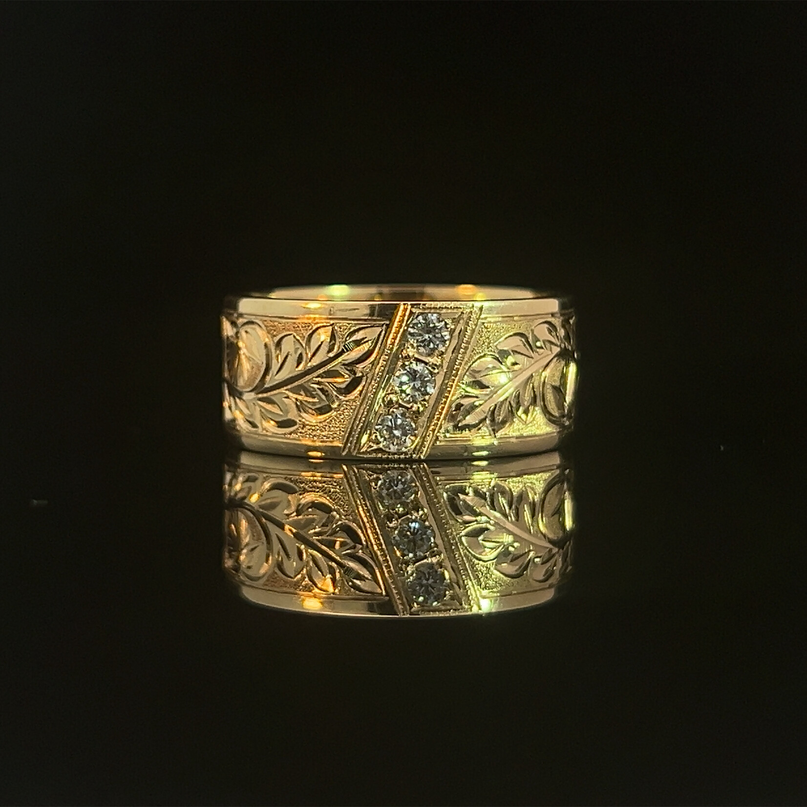 14K Yellow Gold 10mm ʻŌhia Lehua 3 Diamond Ring
