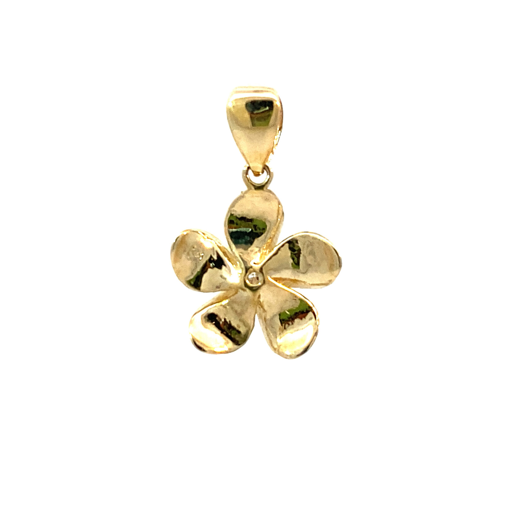 14K Yellow Gold 13.5mm Plumeria with diamond pendant D.02tw