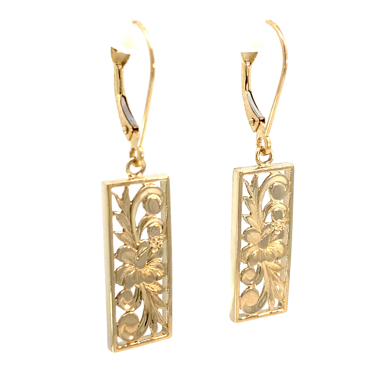 14K Yellow Gold Pierced Hibiscus on leverbacks