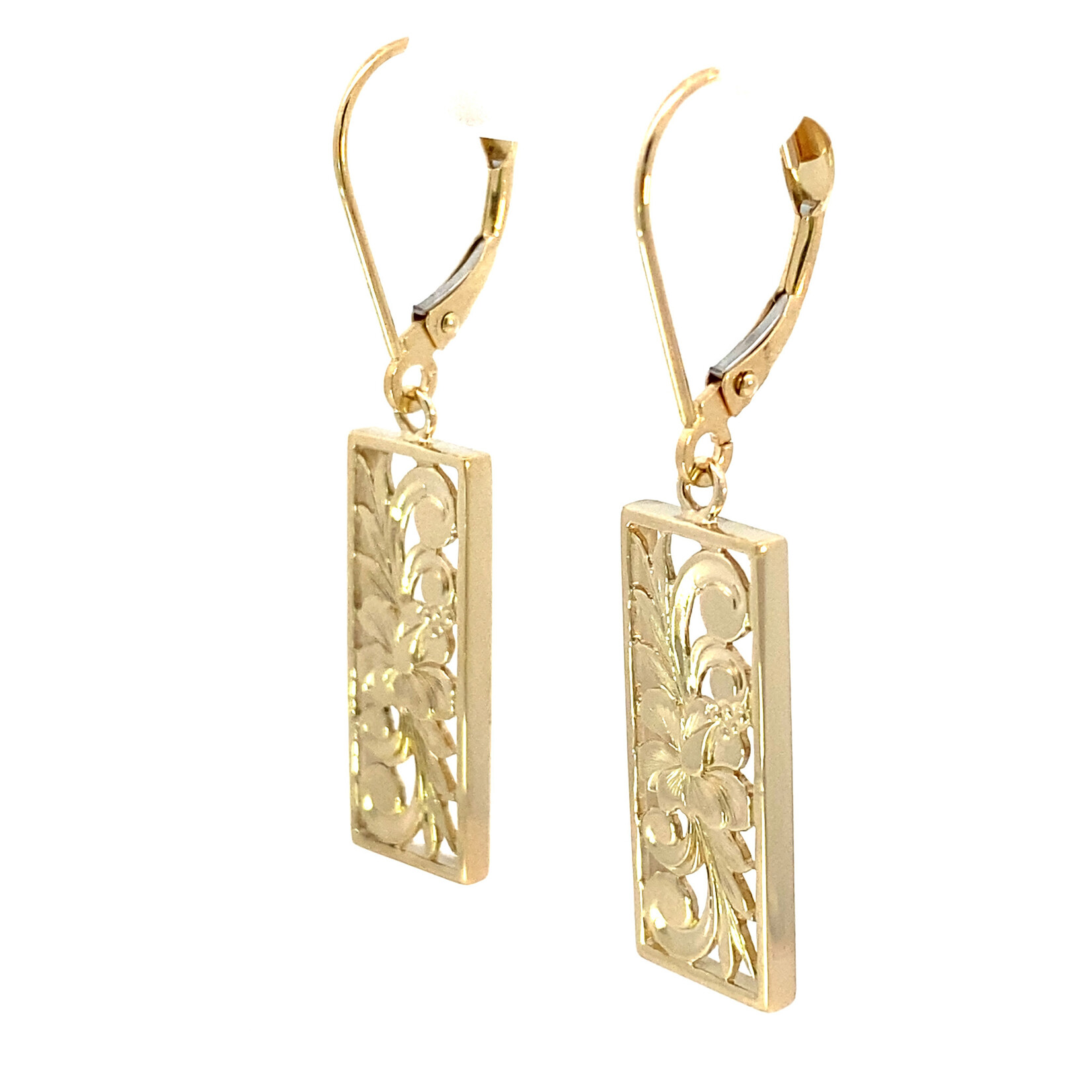 14K Yellow Gold Pierced Hibiscus on leverbacks