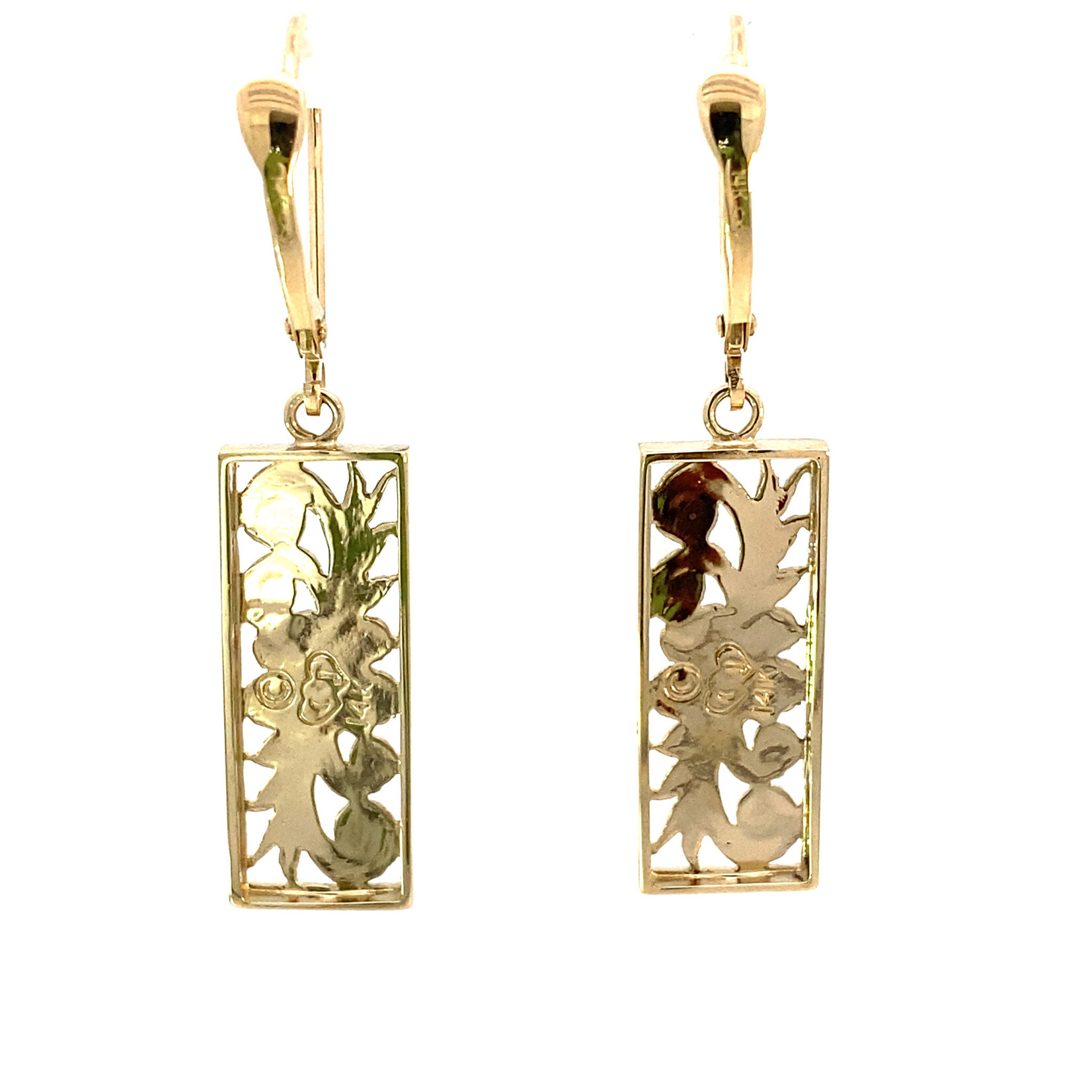 14K Yellow Gold Pierced Hibiscus on leverbacks