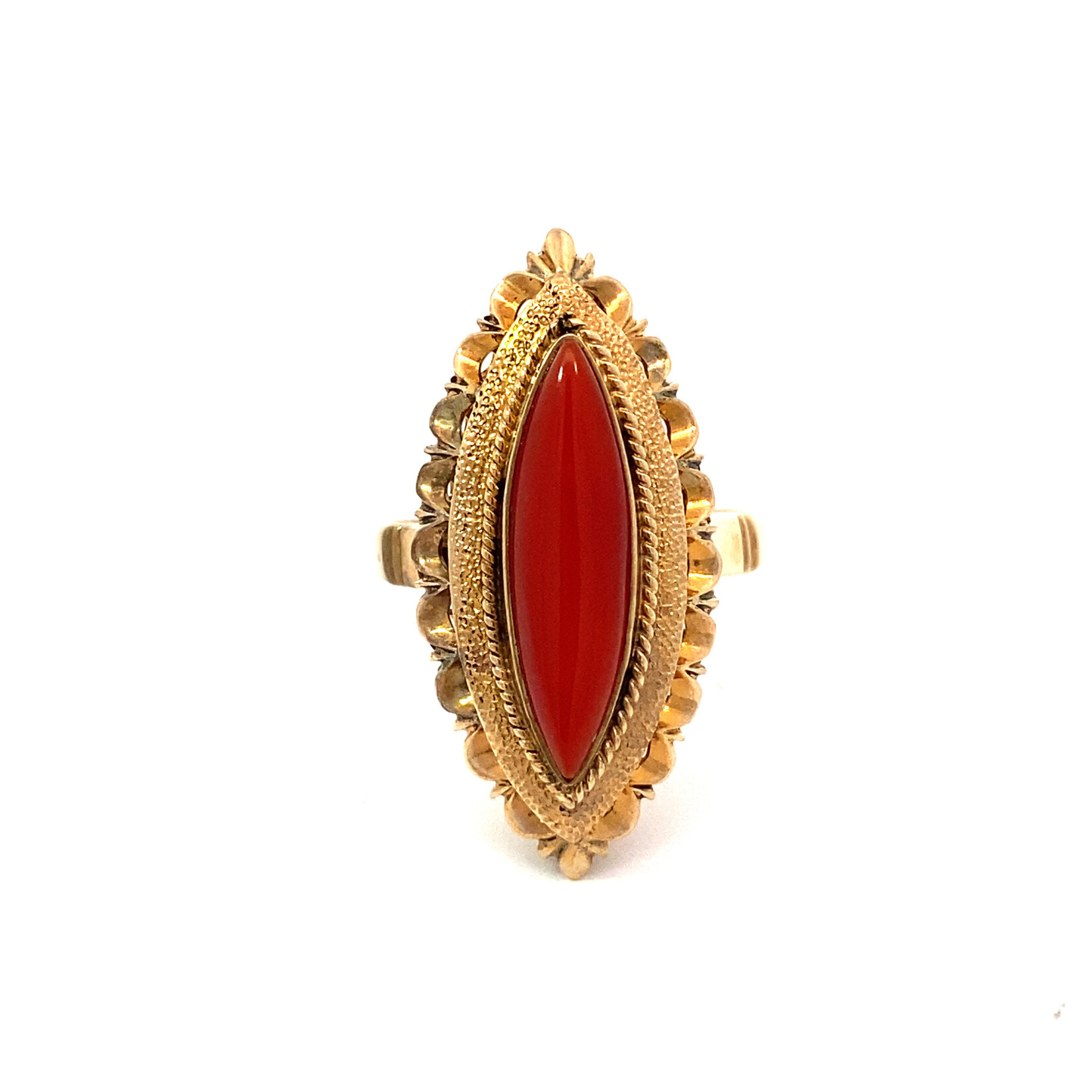 14K Yellow Gold Red Coral Marquise ring size 6.75