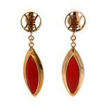 14K Yellow Gold Marquise Red Coral Kanji dangles