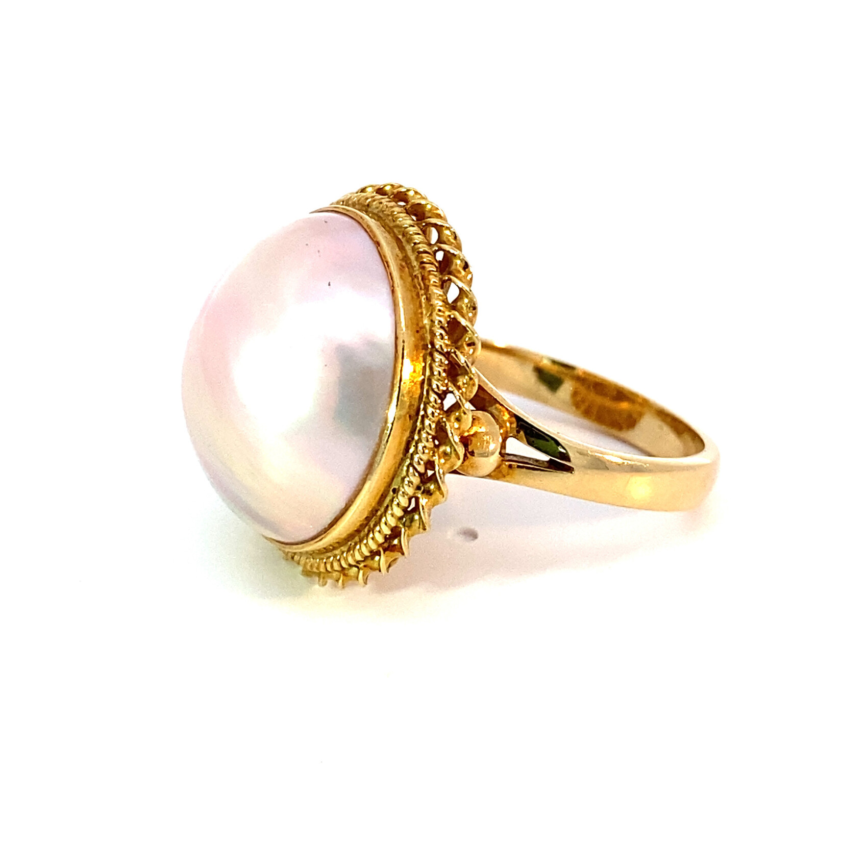 14K Yellow Gold Dyed Cultured Mabe Pearl Ring size 7.25