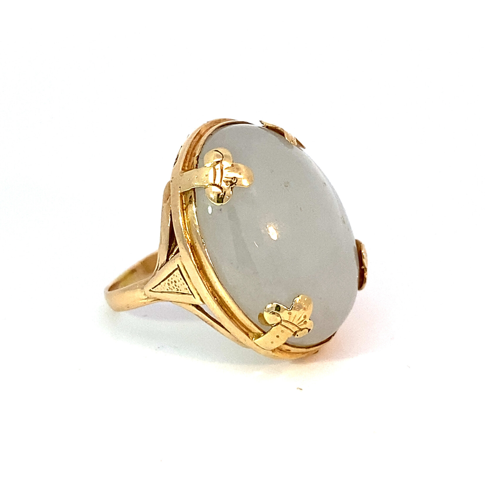 14K Yellow Gold Mings Oval Jade Ring size 5
