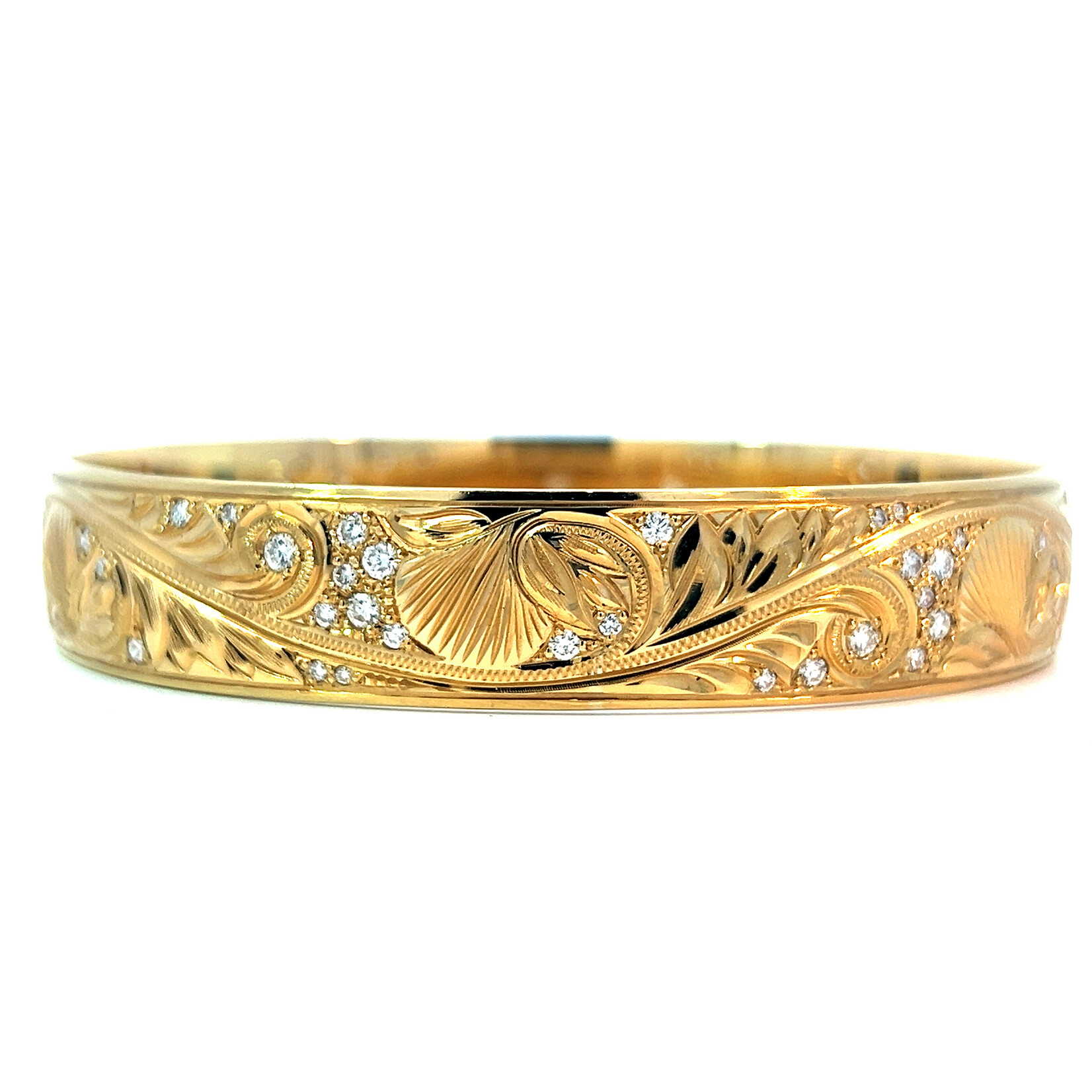 18K Yellow Gold 12mm Lehua Blossom Pavé Diamond Bangle Bracelet