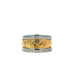18K Yellow Gold and Platinum Lehua Blossom Tapered Ring with Diamond Border