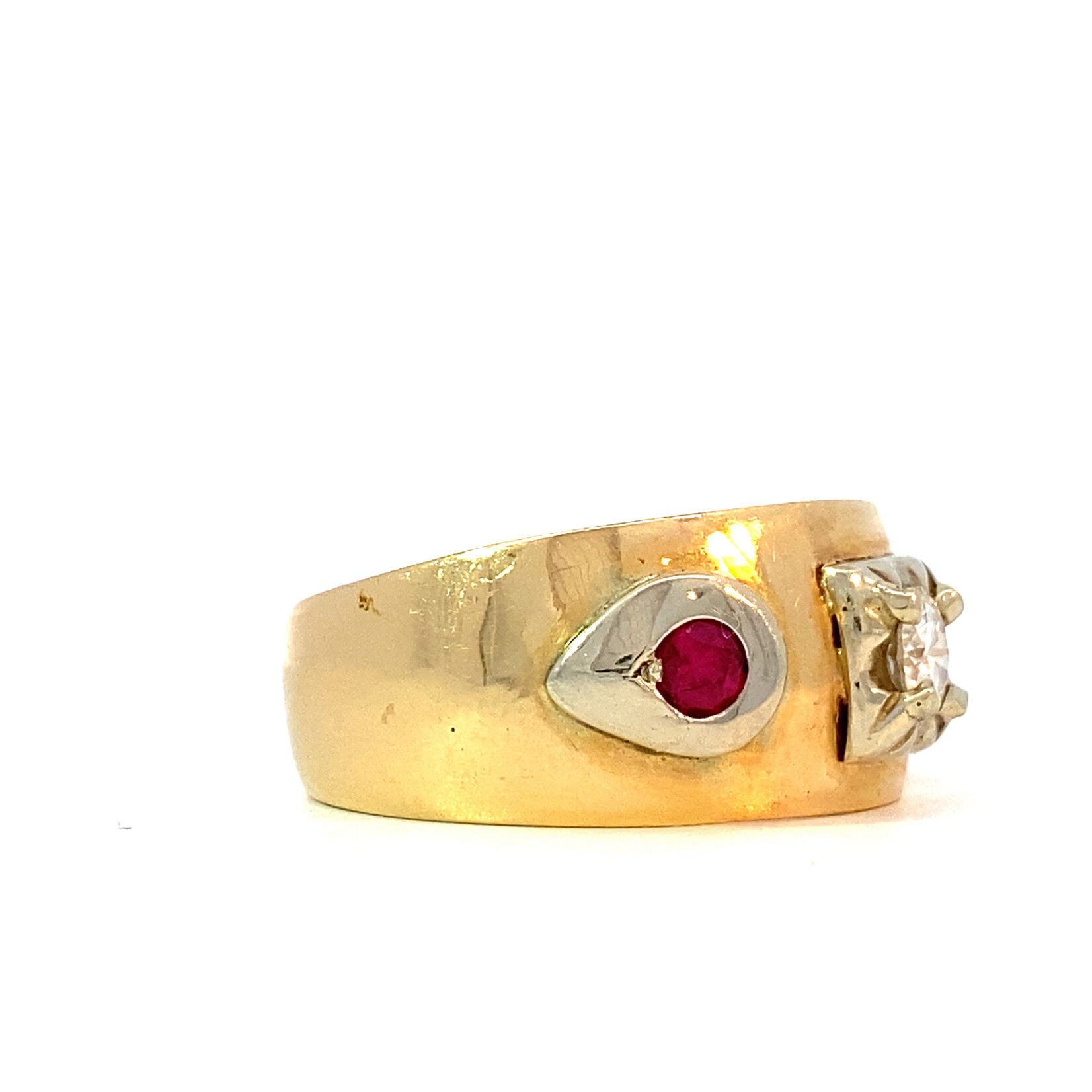 14K Yellow Gold Diamond & Red Stone Ring D+/-.45ct size 12.5