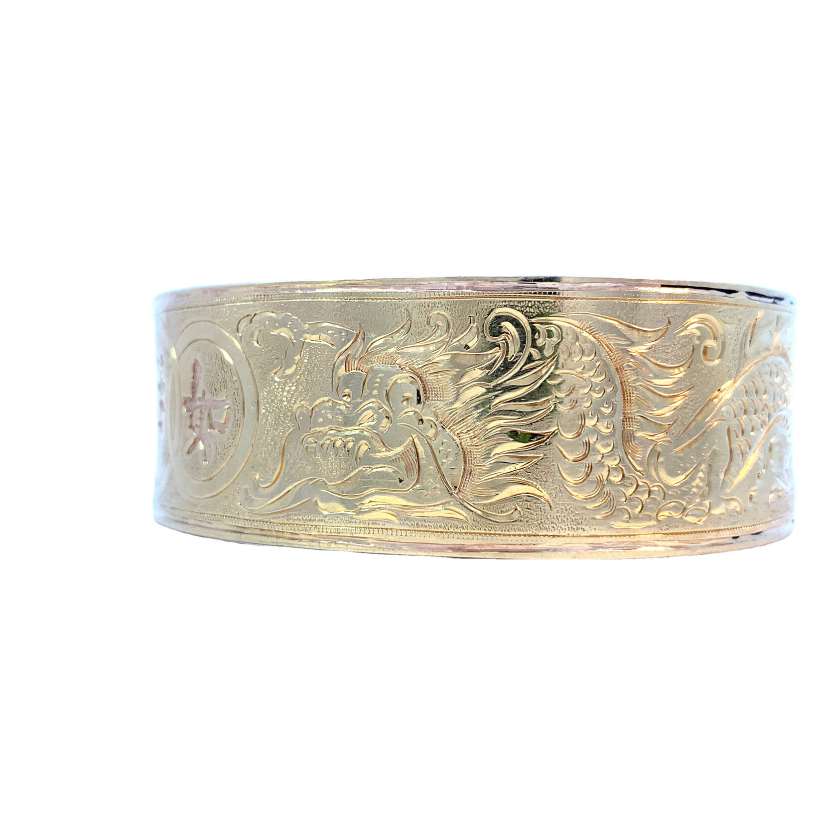 14K Yellow Gold 22mm Dragon Bangle size 8