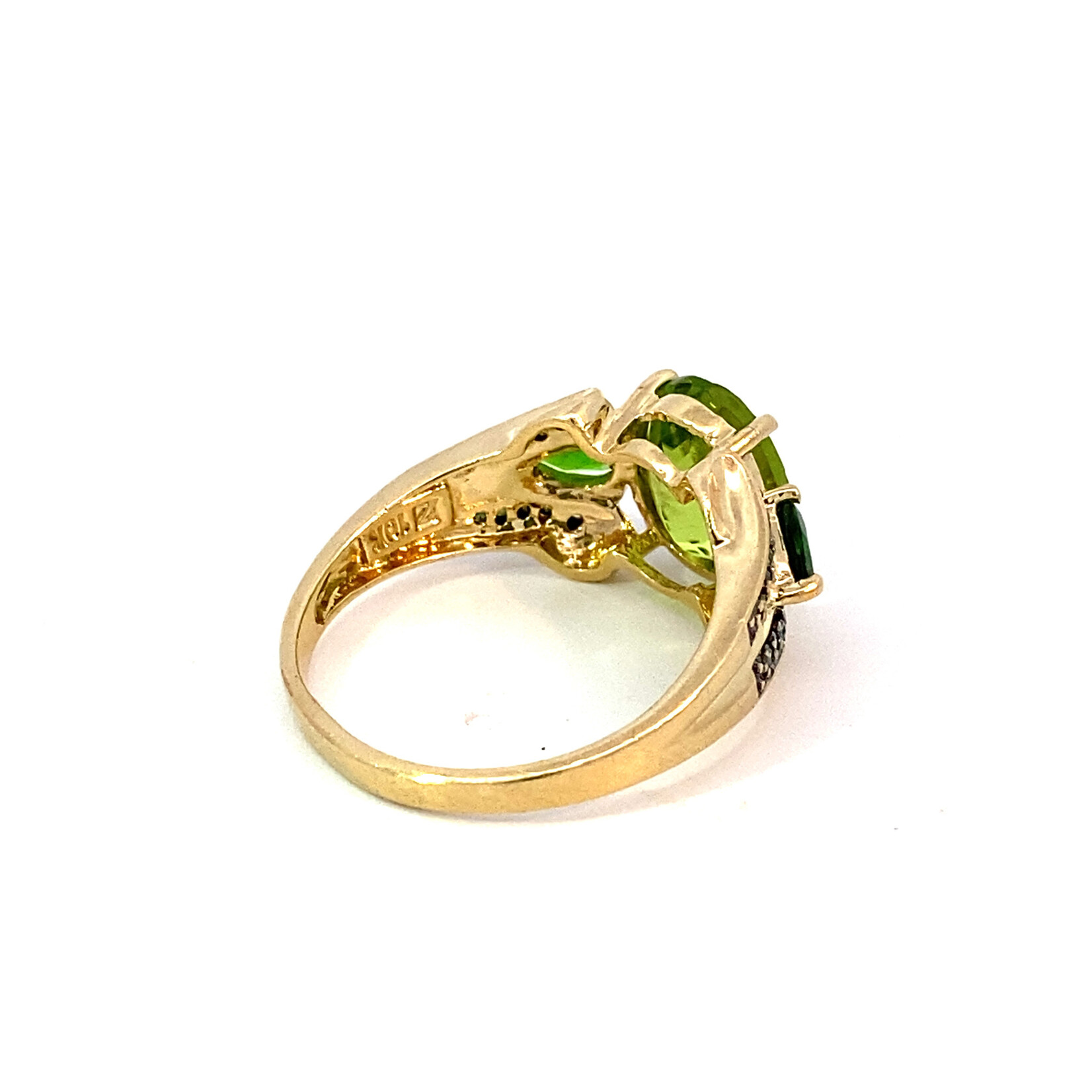 10K Yellow Gold Peridot, Chrome Diopside ring size 7.75