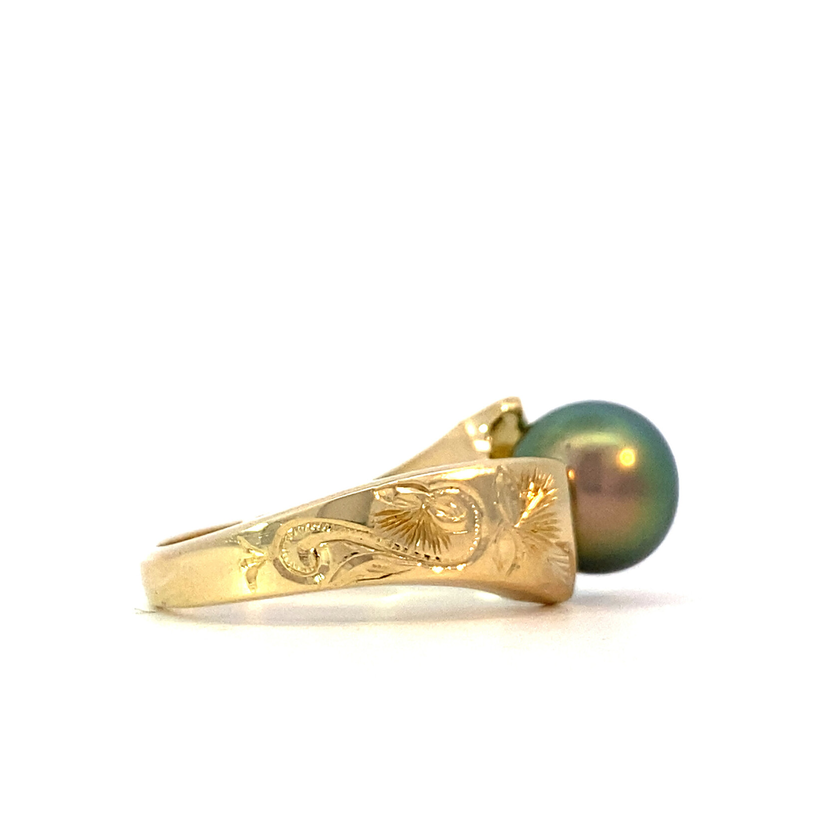 18K Yellow Gold Lehua Blossom 9mm Tahitian Pearl Ring