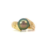 18K Yellow Gold Lehua Blossom 9mm Tahitian Pearl Ring