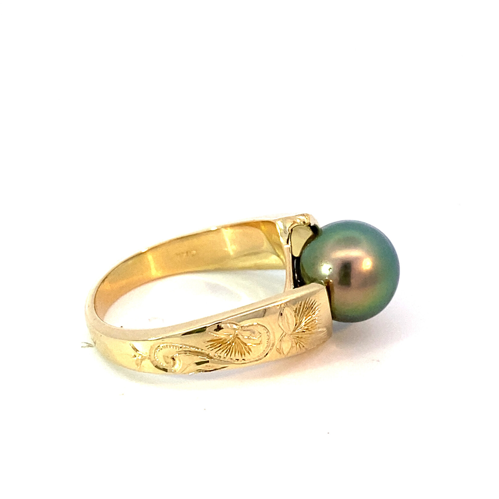 18K Yellow Gold Lehua Blossom 9mm Tahitian Pearl Ring