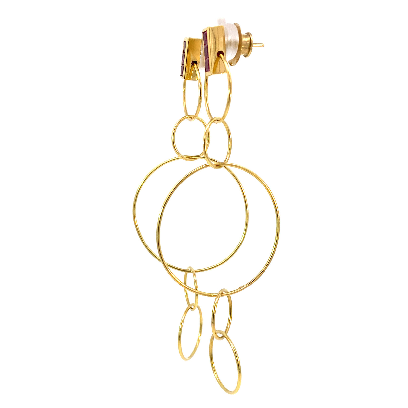 18K Yellow Gold Multi Circle Channel Set Ruby Dangles