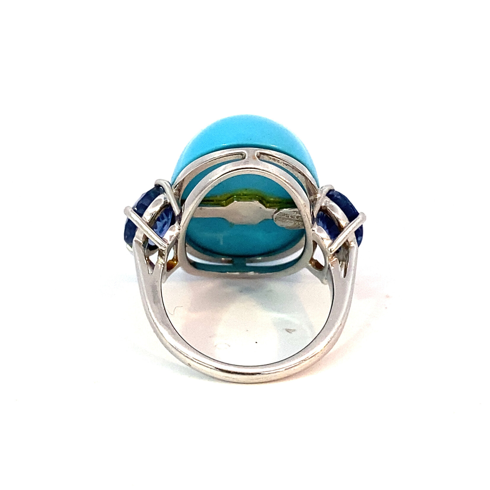 18K White Gold Oval Turquoise & Sapphire Ring size 5.5 "Sabbadini"