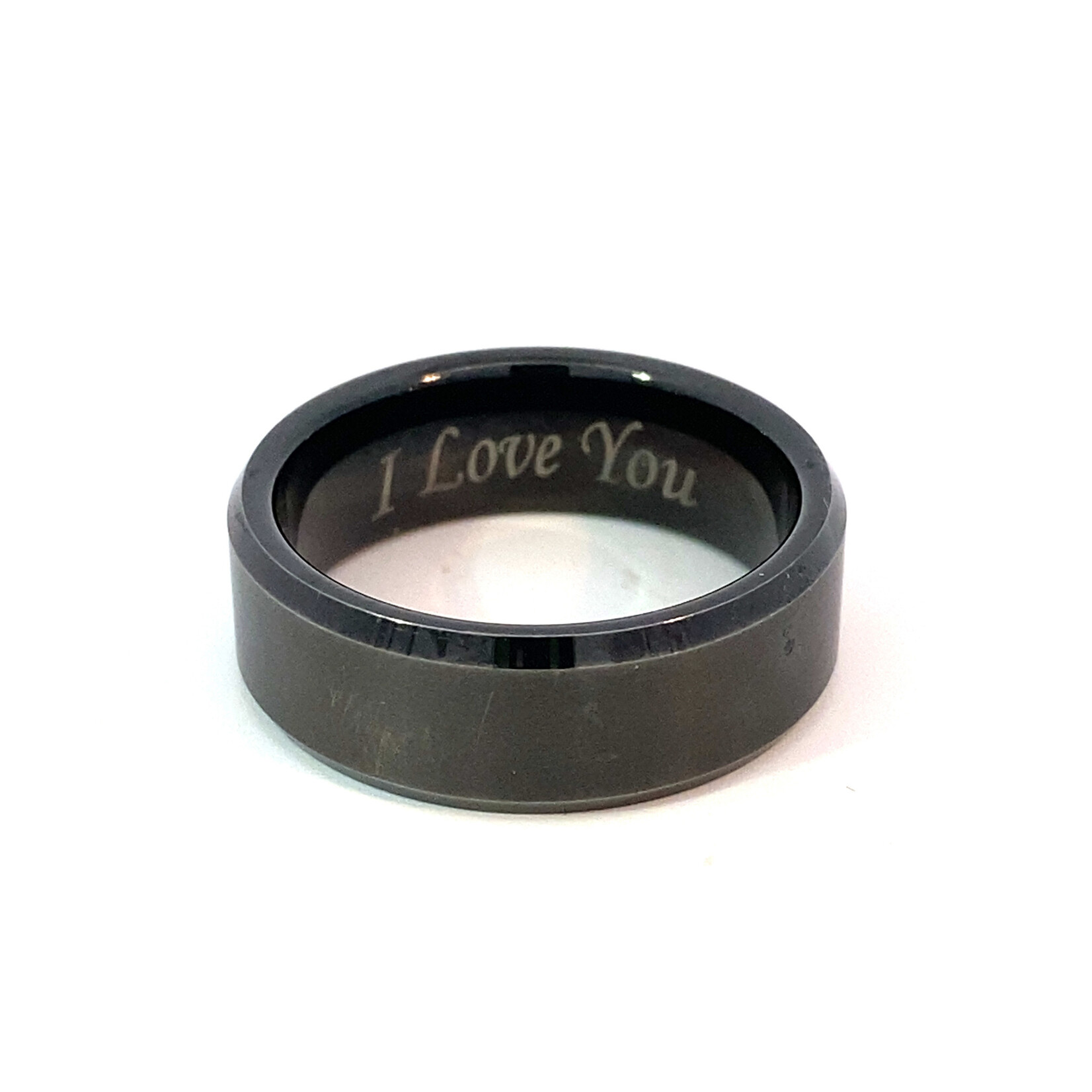 Tungsten 8mm Beveled-Edge ring size 11 "I Love You"