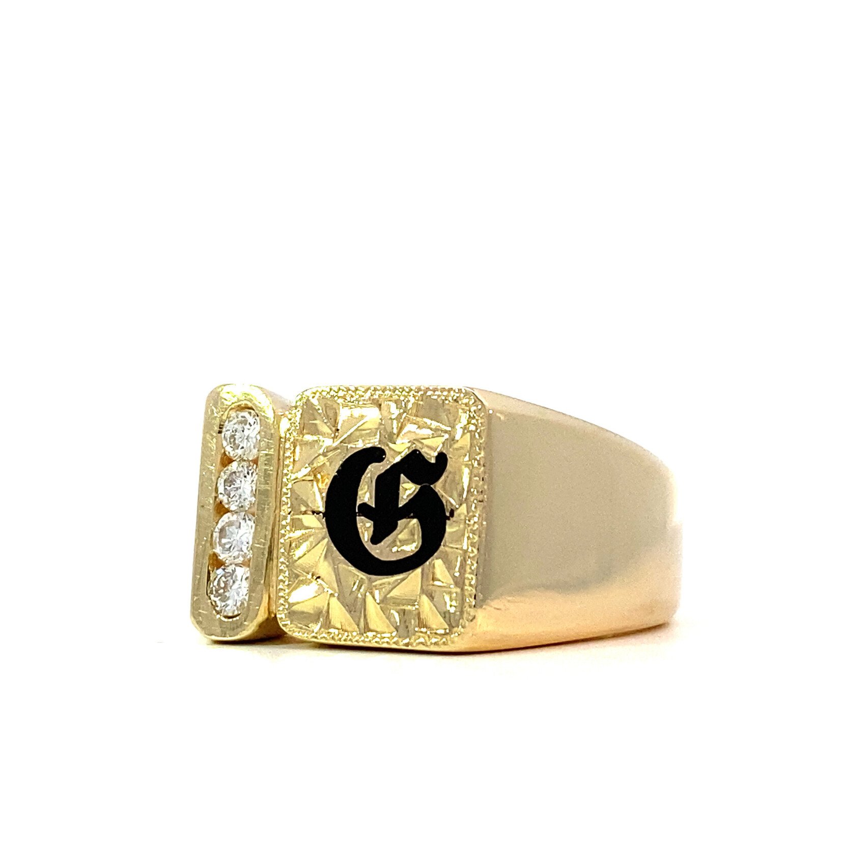 14K Yellow Gold Diamond Signet ring "G" D+/-.16cttw sz9.5