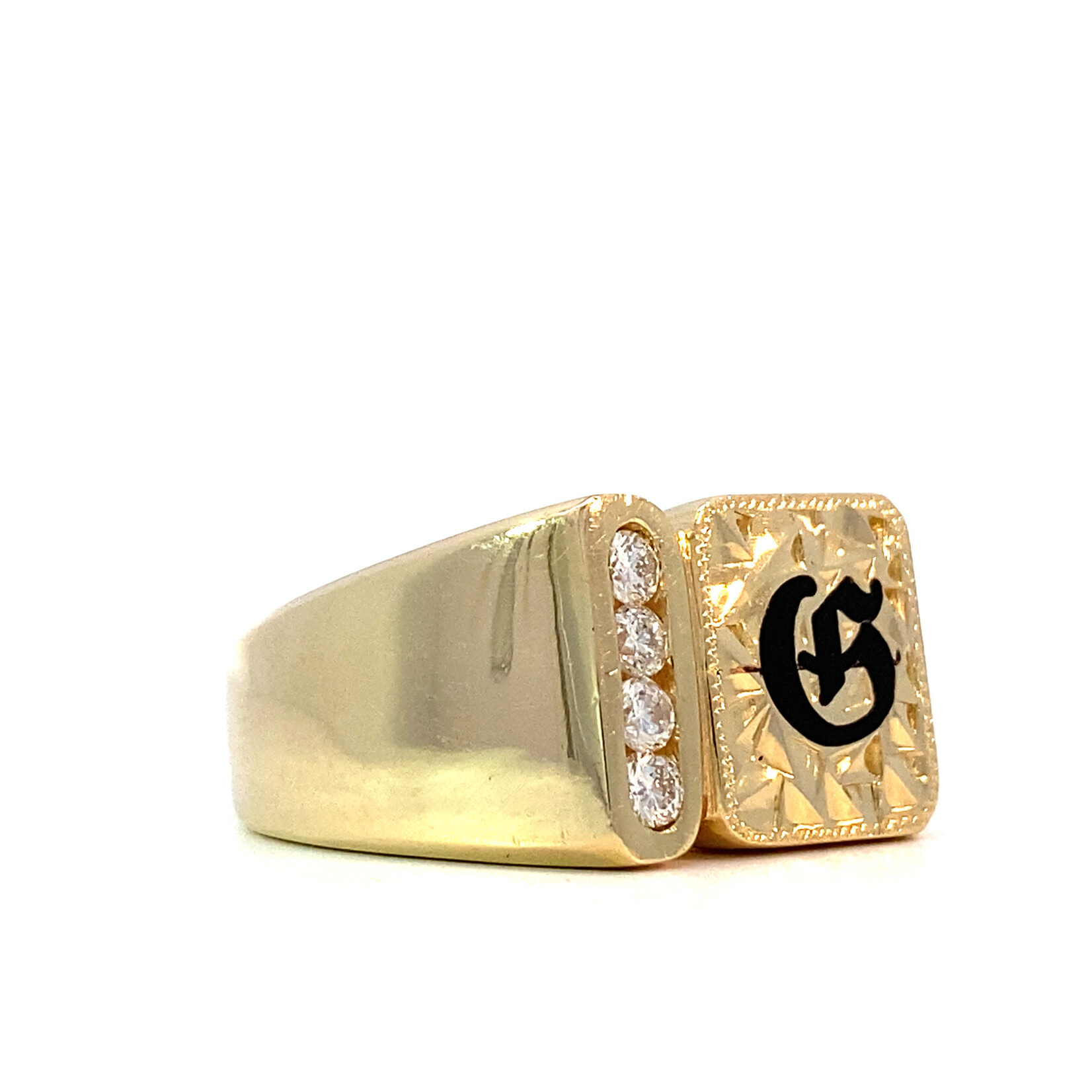 14K Yellow Gold Diamond Signet ring "G" D+/-.16cttw sz9.5