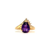 14K Yellow Gold 10x7mm Amethyst with Diamond Accent  D+/-.07tw size 6.75