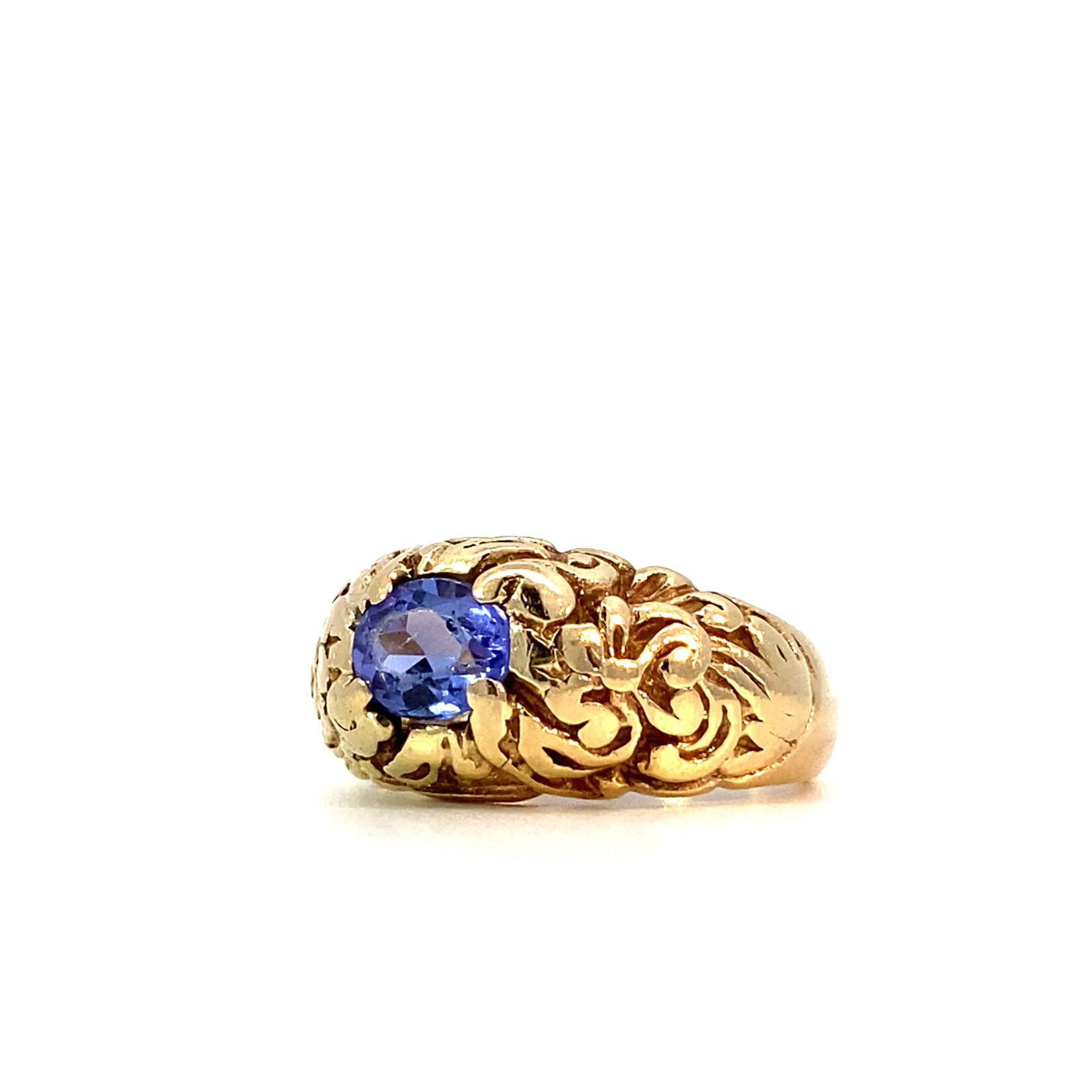 14K Yellow Gold Engraved Tanzanite Ring size 5.75