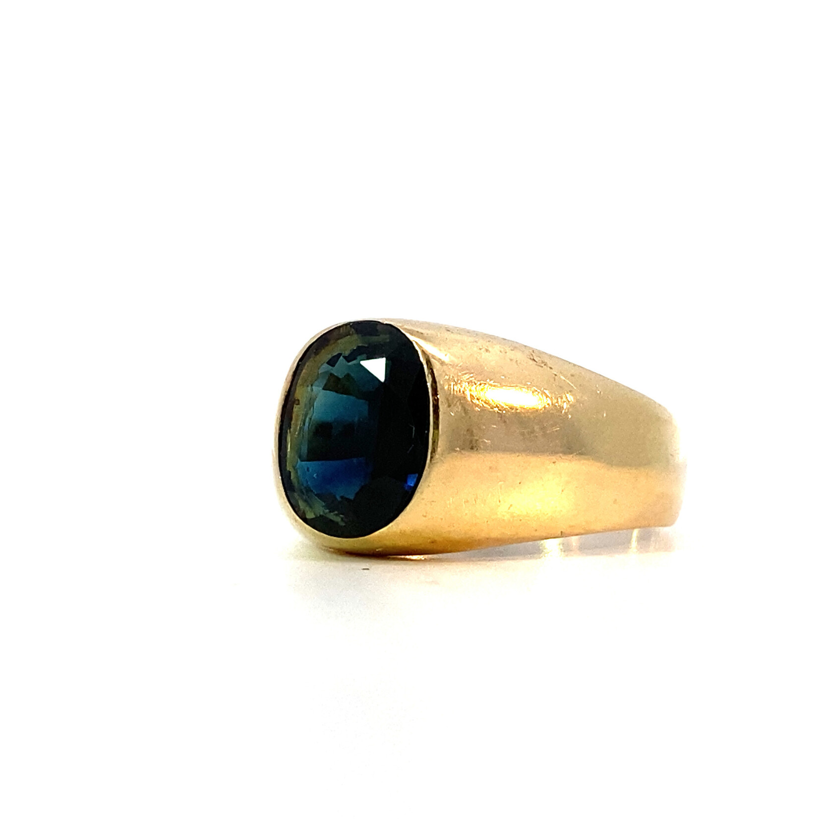 14K Yellow Gold 10x8mm Sapphire signet ring sz8.5 (TESTED)