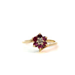 10K Yellow Gold Red and White stone flower ring sz5.75