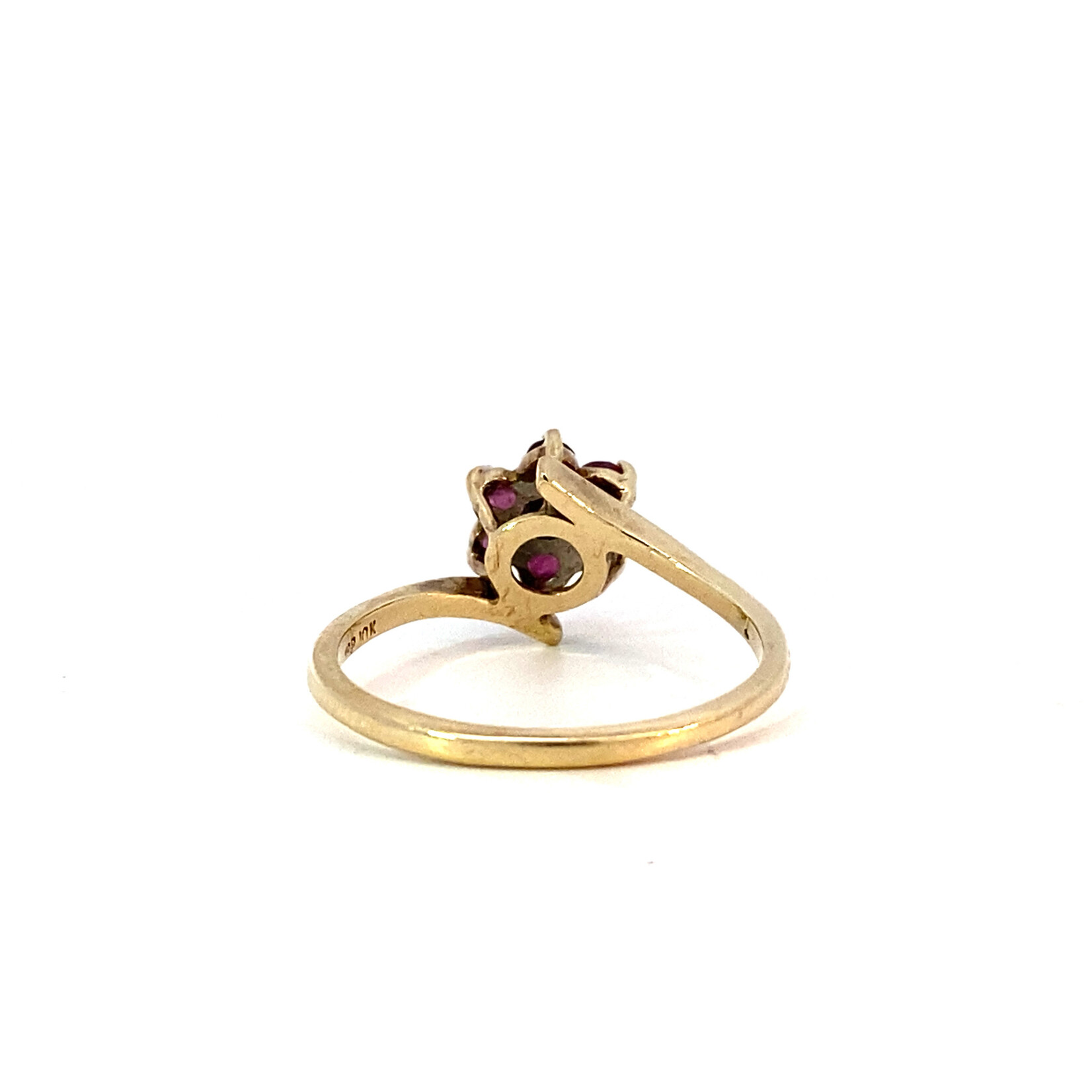10K Yellow Gold Red & White Stone Flower Ring size 5.75