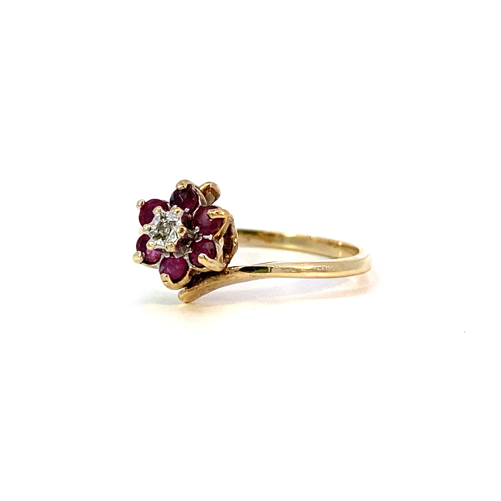 10K Yellow Gold Red and White stone flower ring sz5.75