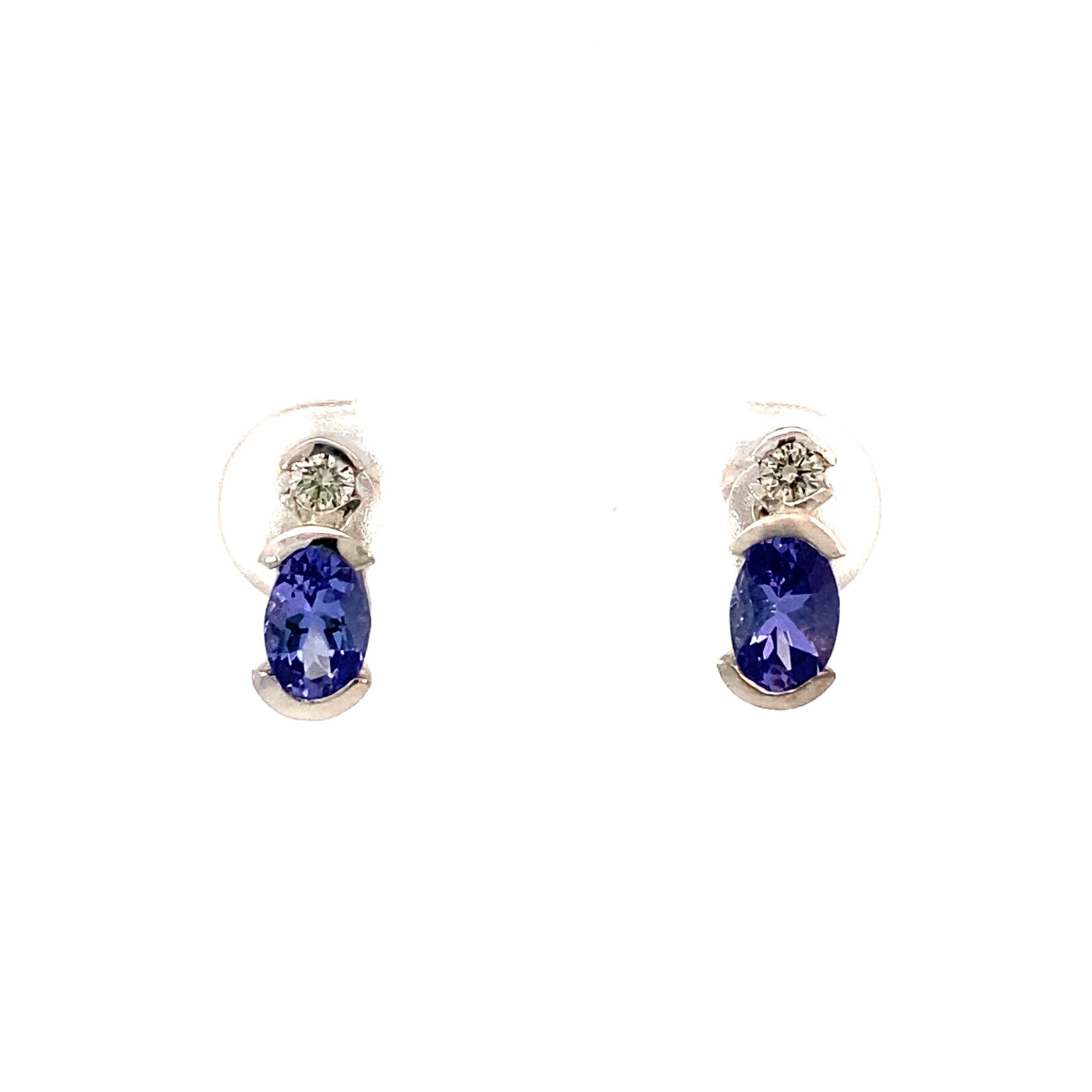 14K White Gold Tanzanite &  Diamond Studs with 18K Backs