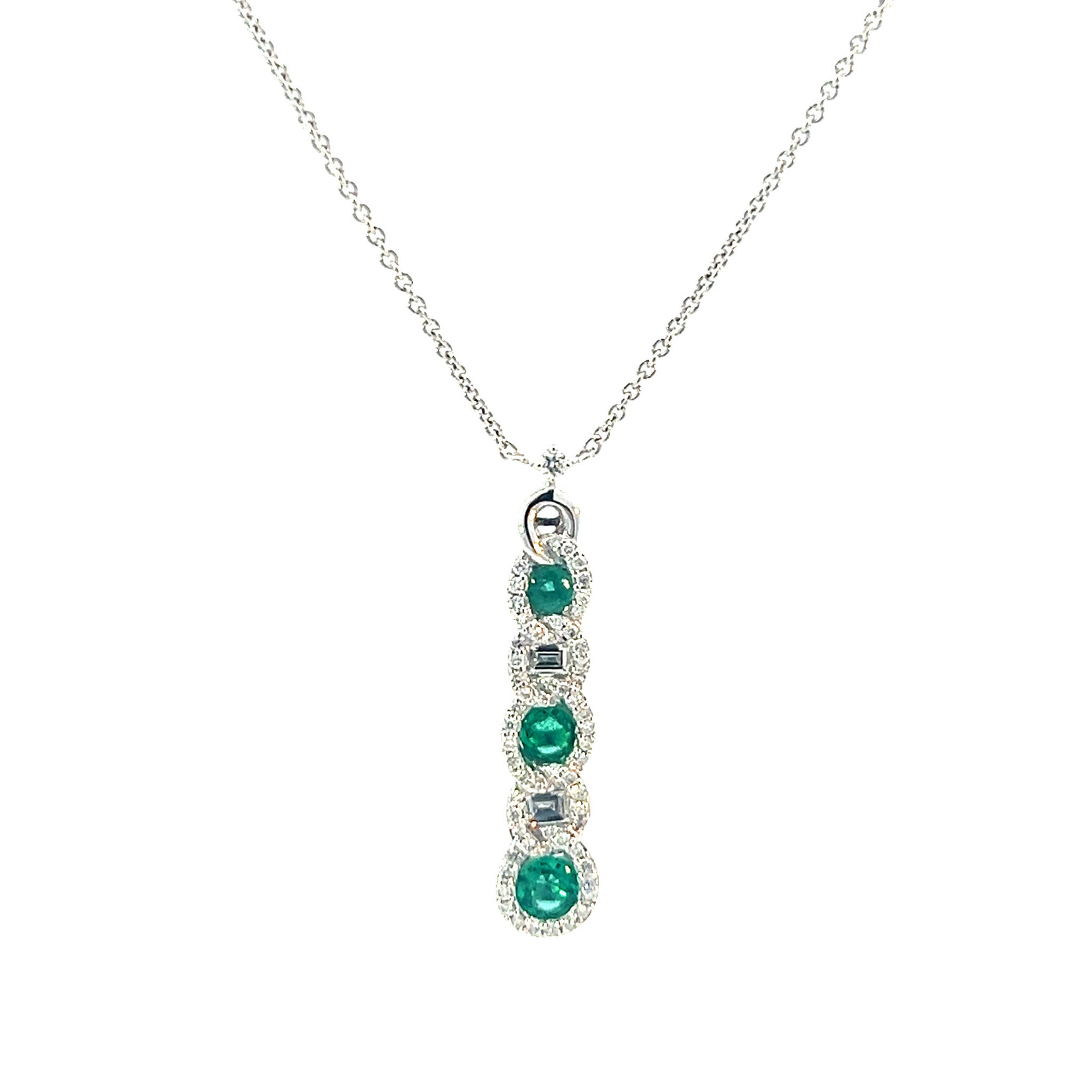 14K White Gold 18" Emerald Diamond necklace E.36ctw D.25twVS