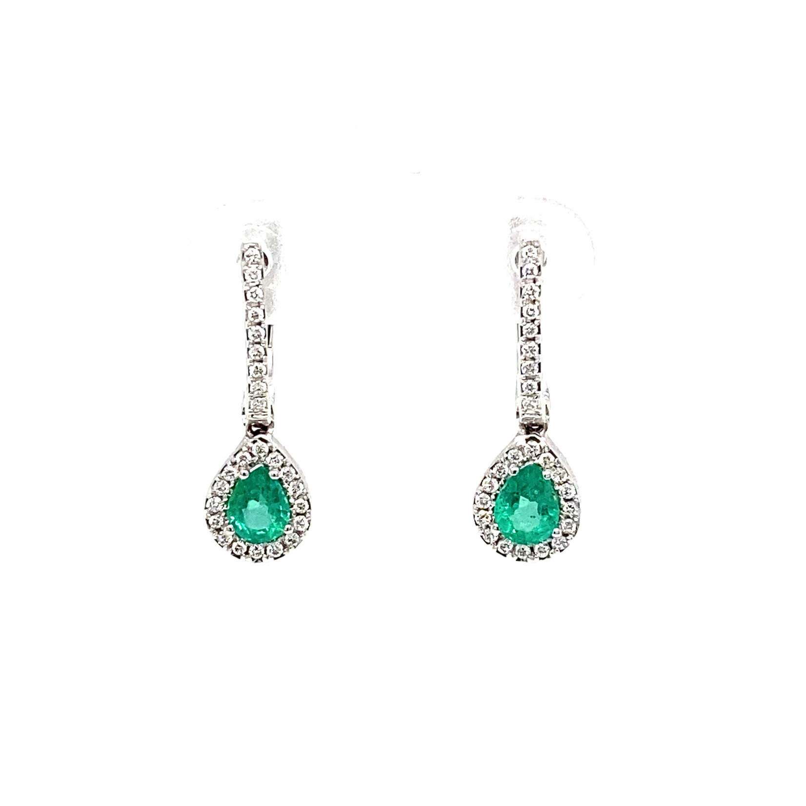 14K White Gold Pear shaped Emerald w/ Diamonds on leaver backs .20TW SI.63 CT