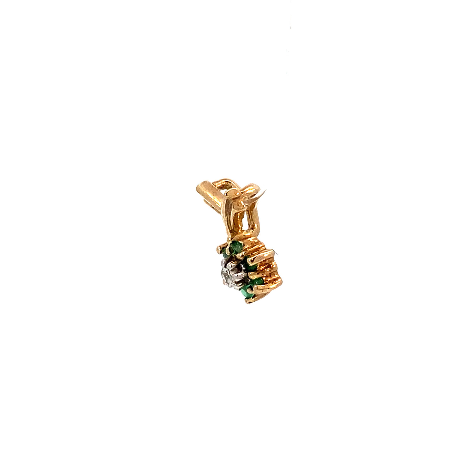10K Yellow Gold Emerald diamond flower pendant