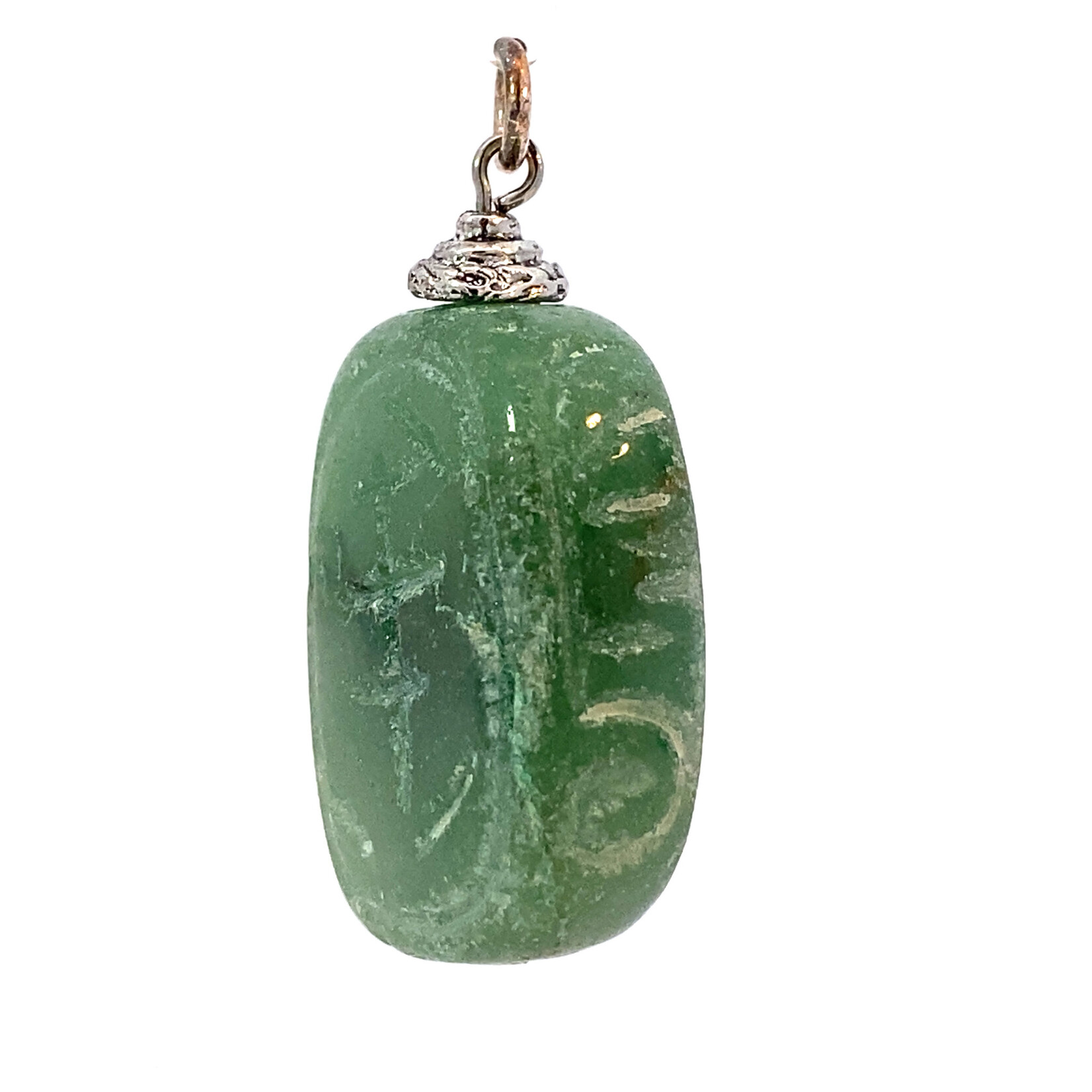 Sterling Silver Green stone pendant with Chinese Characters