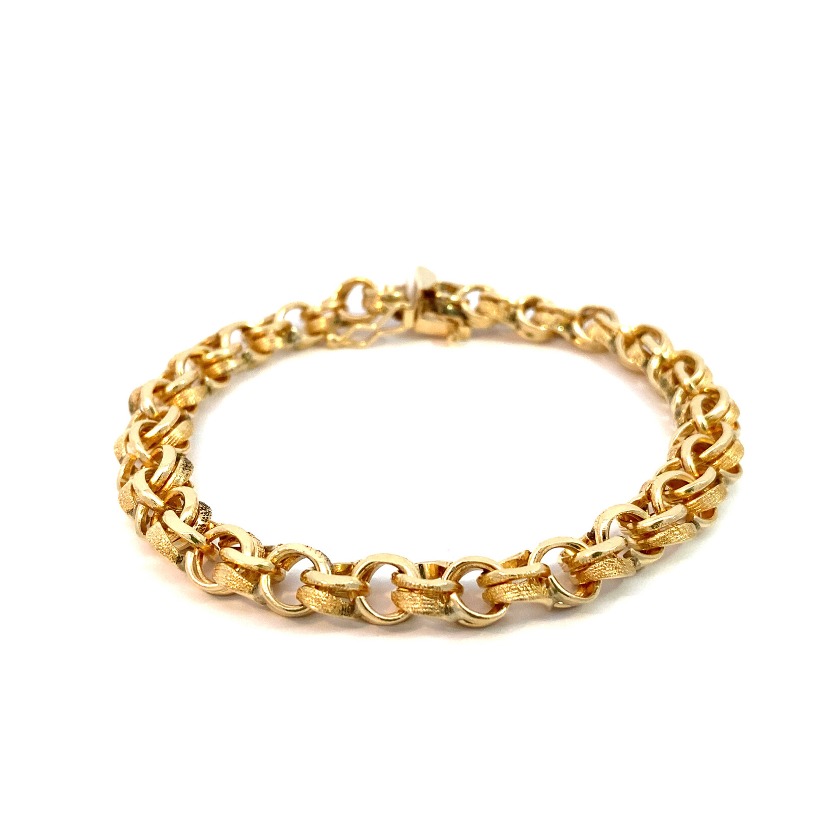 14K Yellow Gold 8" Textured Double Link Charm Bracelet