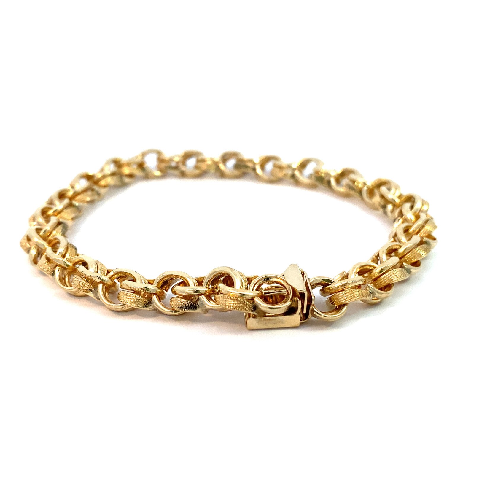 14K Yellow Gold 8" Textured Double Link Charm Bracelet