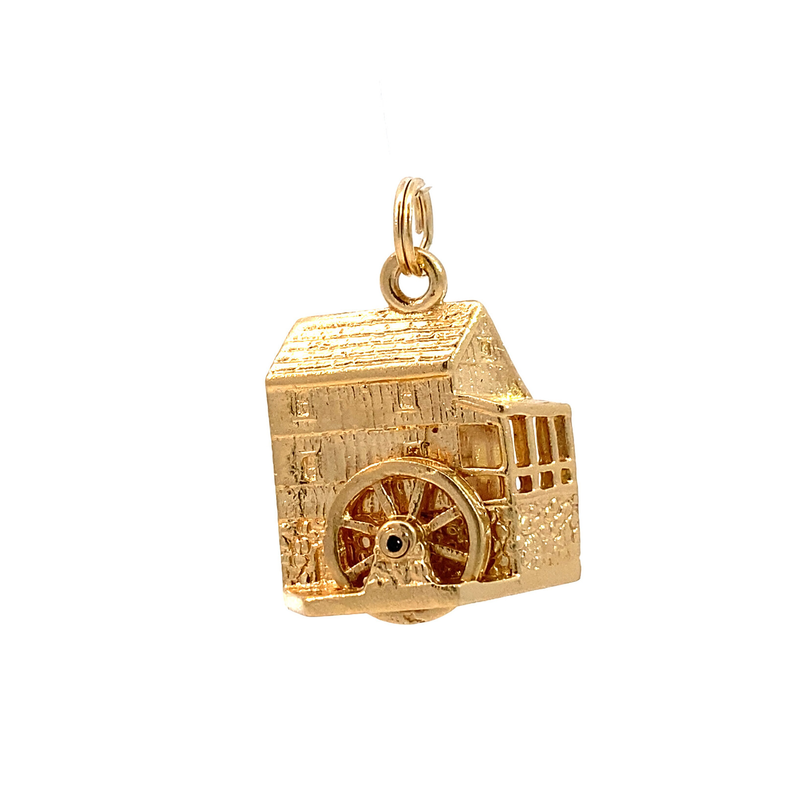 14K Yellow Gold Mill with Articulated Water Wheel Charm