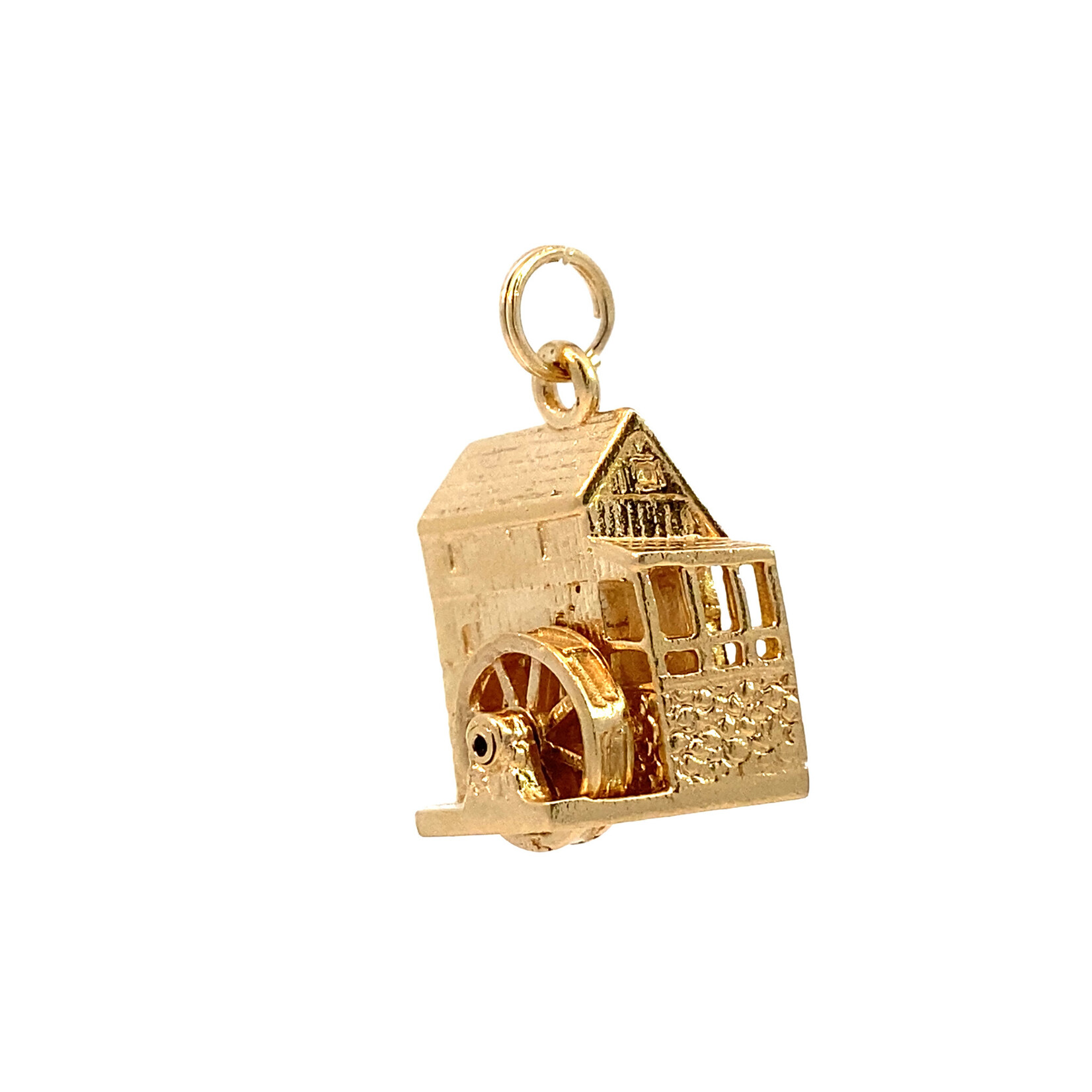 14K Yellow Gold Mill with Articulated Water Wheel Charm