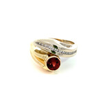 14K Two-Tone Garnet Diamond Bypass Ring D.33ct G 1ct size 9.25